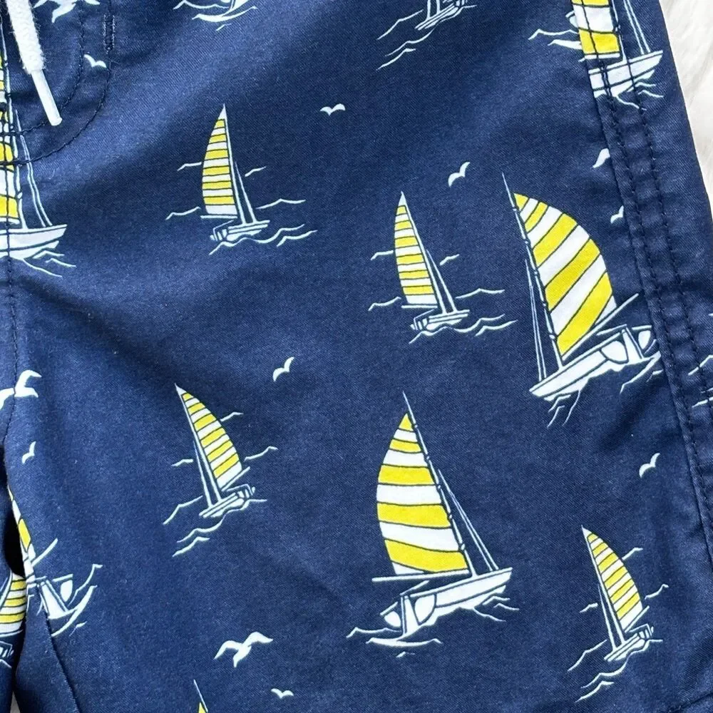 Janie and Jack Boys Size 3 Sailboat Swim Trunks Blue Yellow Summer Beach